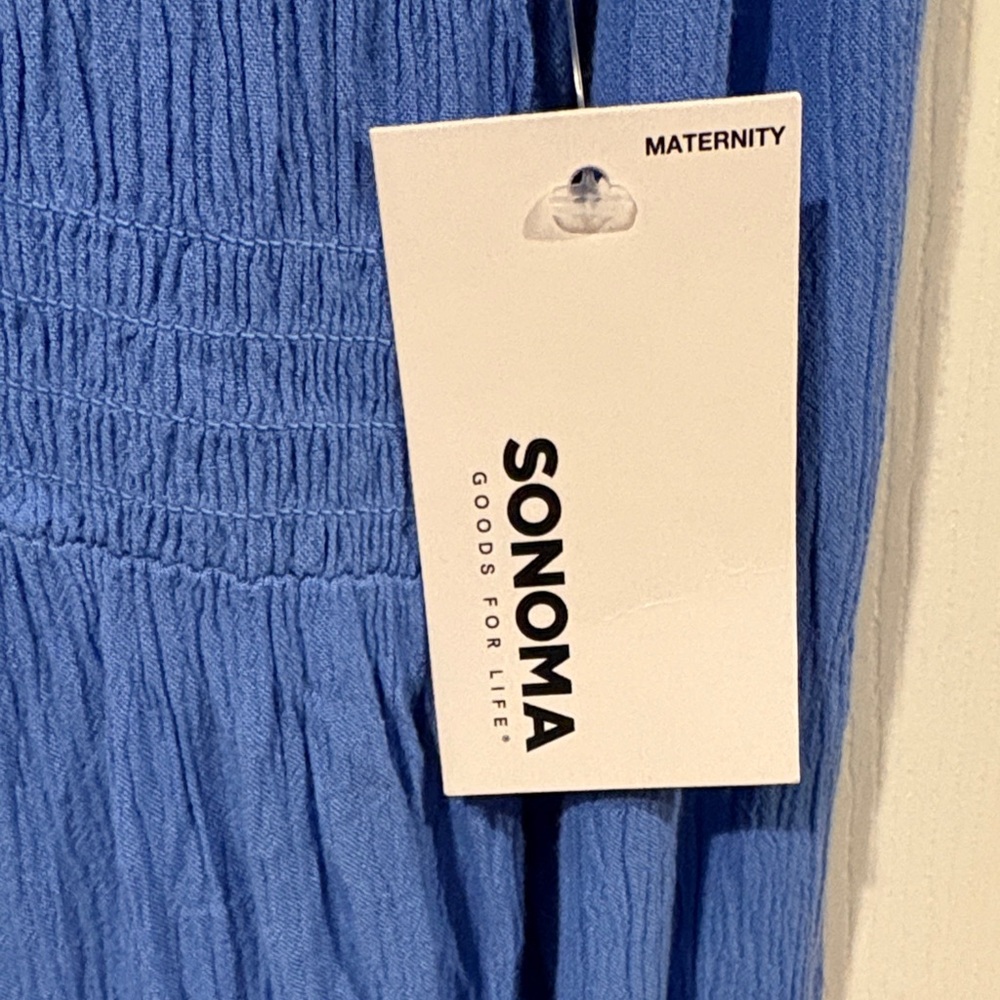 NWT! Sonoma Motherhood Maternity, Long Sleeve Smocked Royal Blue Dress - Picture 3 of 8